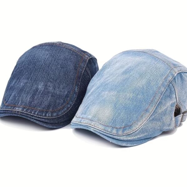 قبعة "البيريه الجينز" (Denim Flat Cap) – طقم ثنائي بدرجات الأزرق (داكن وفاتح) – تصميم كلاسيكي عتيق (متجر تَسَوق)