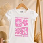 تيشيرت بناتي صيفي "Summer Vibes" - تصميم استوائي مرح