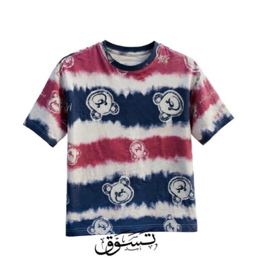 تيشيرت صيفي بنمط "تاي داي" (Tie-Dye) وتصميم الدببة المرح