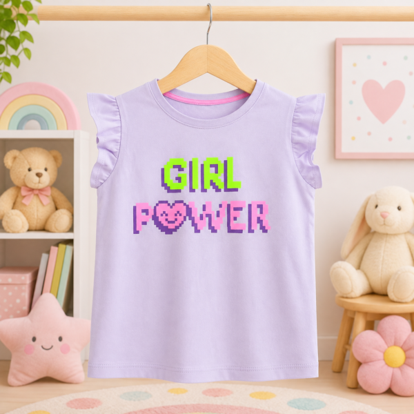 تيشيرت بناتي موف بتصميم "GIRL POWER" وأكمام مكشكشة