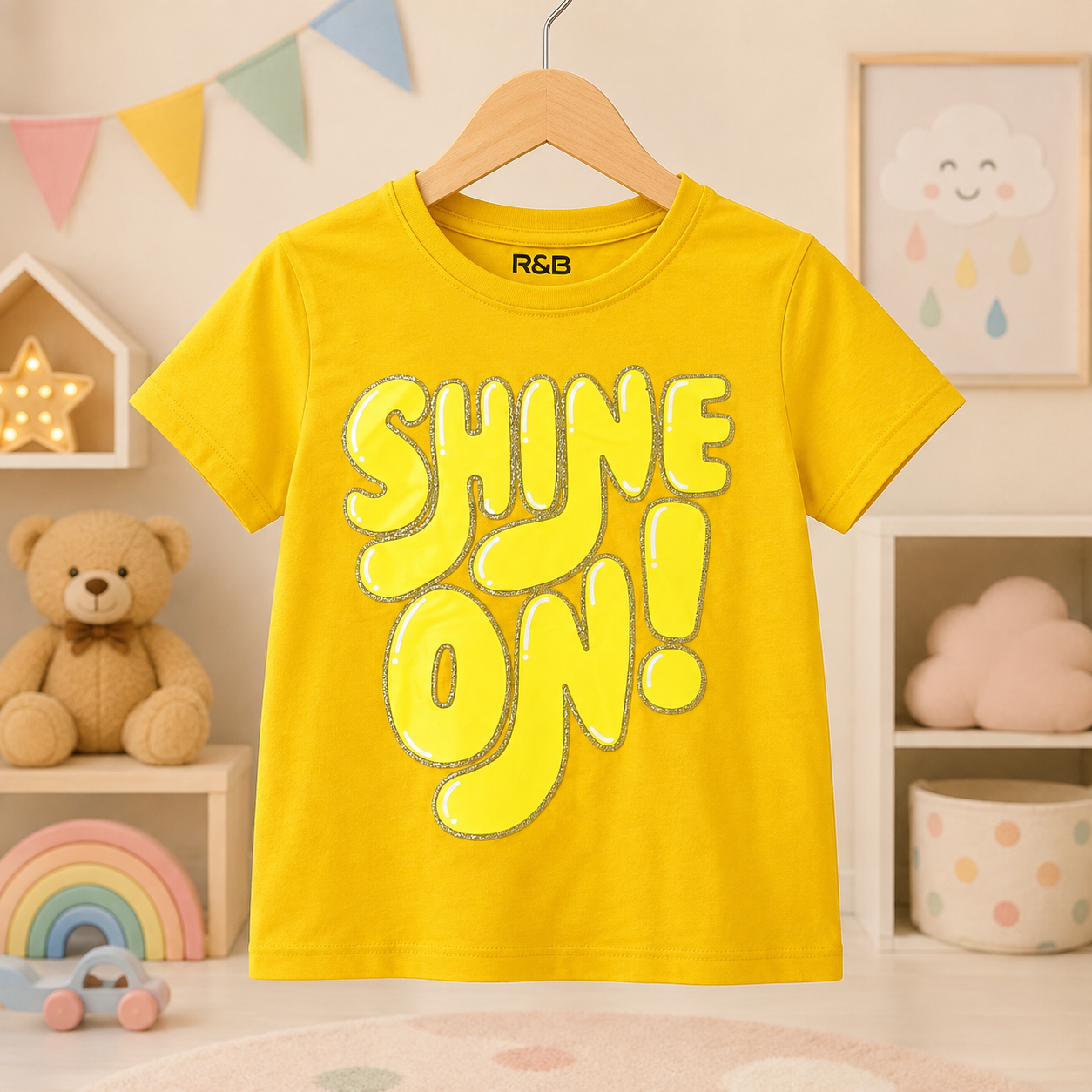 تيشيرت أطفال أصفر بتصميم "SHINE ON!" من R&B تيشيرت أطفال أصفر بتصميم "SHINE ON!" من R&B