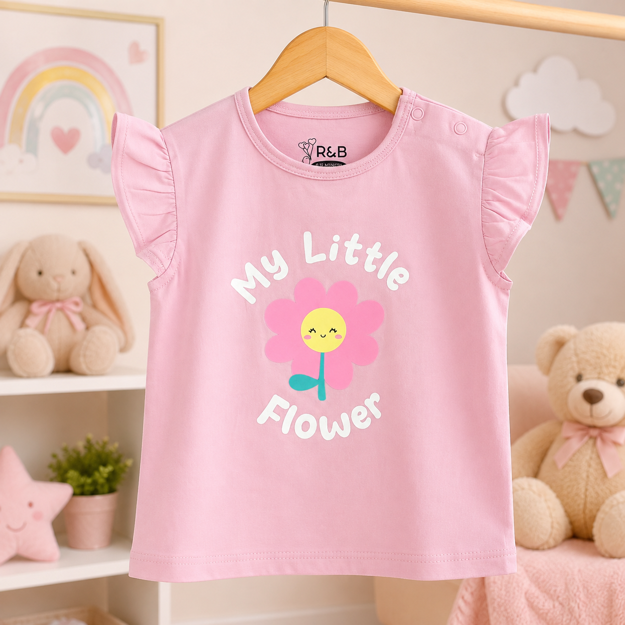تيشيرت بناتي وردي بتصميم "My Little Flower" من R&B تيشيرت بناتي وردي بتصميم "My Little Flower" من R&B