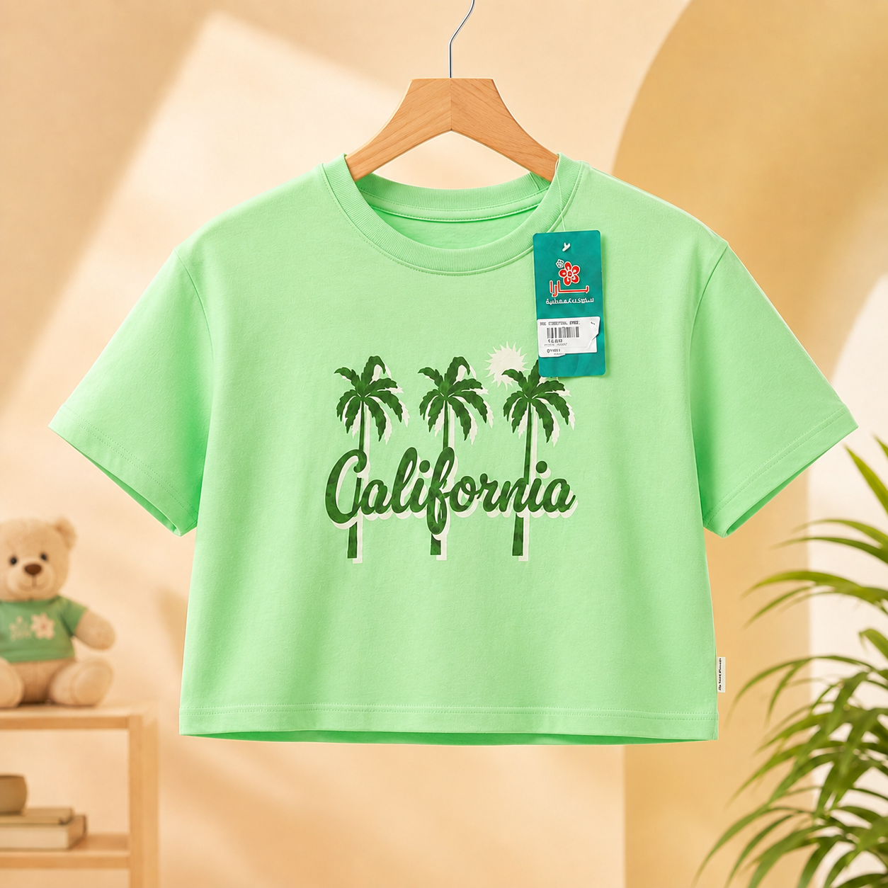 تيشيرت بناتي أخضر بتصميم "California" وأشجار النخيل من MAX تيشيرت بناتي أخضر بتصميم "California" وأشجار النخيل من MAX