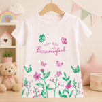 تيشيرت بناتي بتصميم الزهور والفراشات وعبارة "YOU ARE Beautiful"
