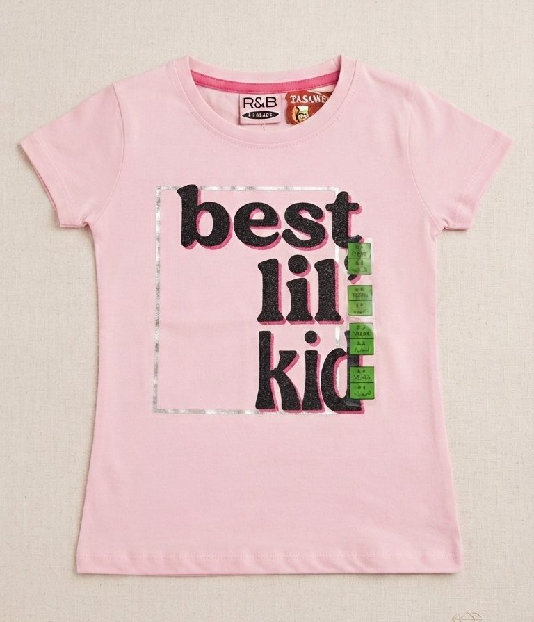 تيشيرت بناتي وردي بتصميم مطبوع "best lil' kid" 1 تيشيرت بناتي وردي بتصميم مطبوع "best lil' kid"