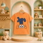 تيشرت أطفالي برتقالي بتصميم عيون كرتونية وعبارة JUST BE COOL