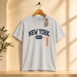 تيشرت رجالي رمادي ملانج مطبوع بتصميم "New York" من RGB