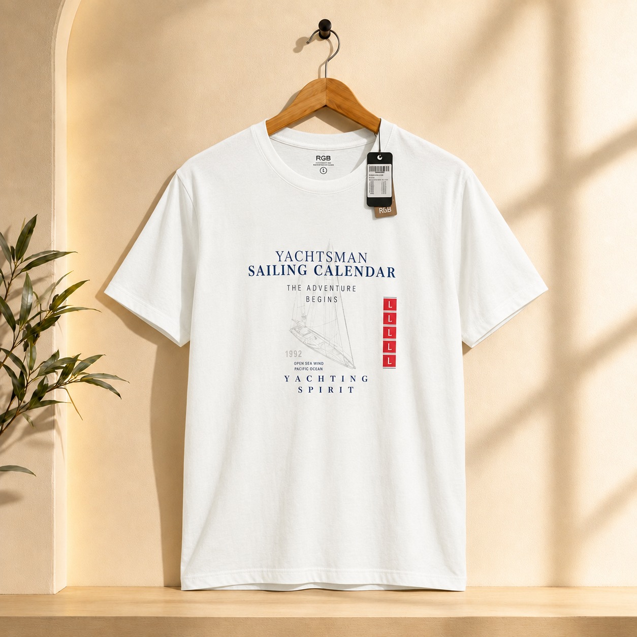 تيشرت رجالي أبيض مطبوع بتصميم "Yachtsman Sailing Calendar" من RGB تيشرت رجالي أبيض مطبوع بتصميم "Yachtsman Sailing Calendar" من RGB