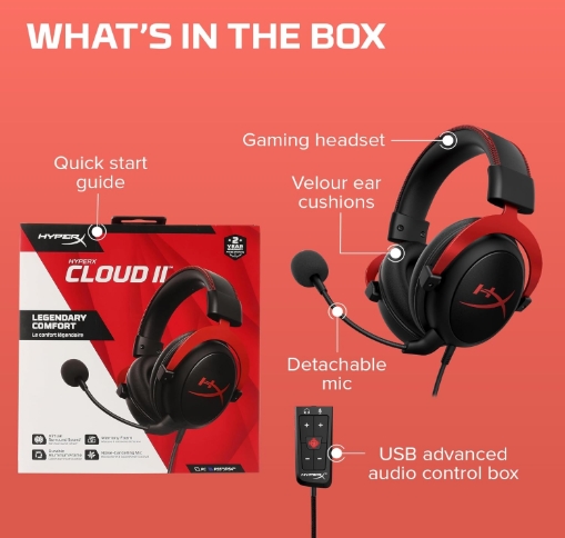 سماعة HyperX Cloud II تُعتبر أسطورة الفئة المتوسطة في سماعات الألعاب بفضل موازنتها بين الراحة وجودة الصوت. الراحة: وسائد الأذن من الفوم المرن (Memory Foam) مع إطار ألومنيوم خفيف ومريح للغاية في الجلسات الطويلة. الصوت: درايفرات 53mm بتقديم صوت قوي وواضح للخطوات وتوضيح الاتجاهات ياتي ب كرت صوت يدعم الصوت المحيطي الـ 7.1 وضبط الصوت بسهولة. الميكروفون: قابل للفصل ومزود بتقنية إلغاء الضوضاء لتواصل واضح مع الفريق.